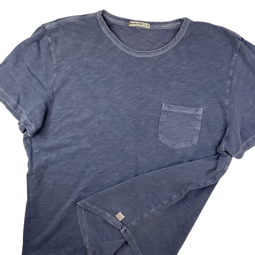Marine Layer Tee Men Sz M Vintage Heavy Slub Pocket Washed Blue Short Sleeve